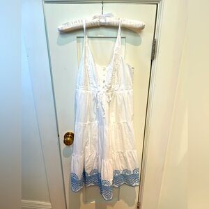 Seraphine White and Blue floral embroidered maternity dress